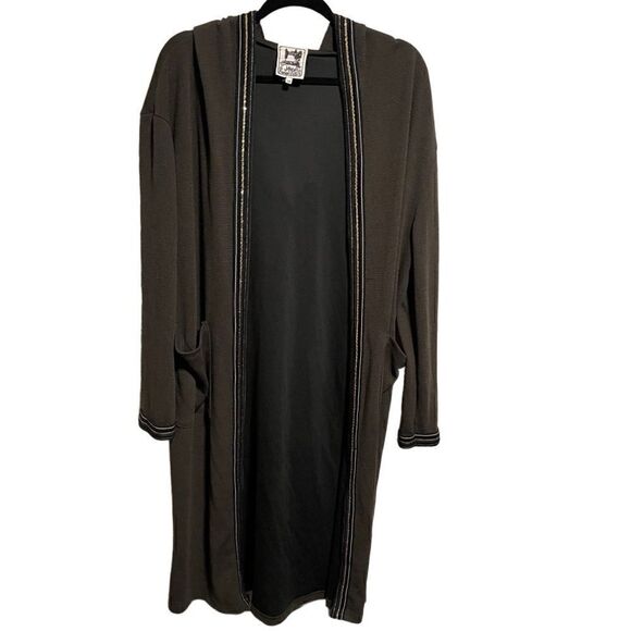 Jaase- Oversized Long Hooded Cardigan Open Front Sweater Olive Green Size XS - Picture 3 of 13